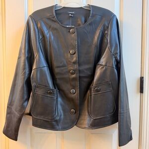NWT torrid Black Faux Leather Collarless Button Jacket